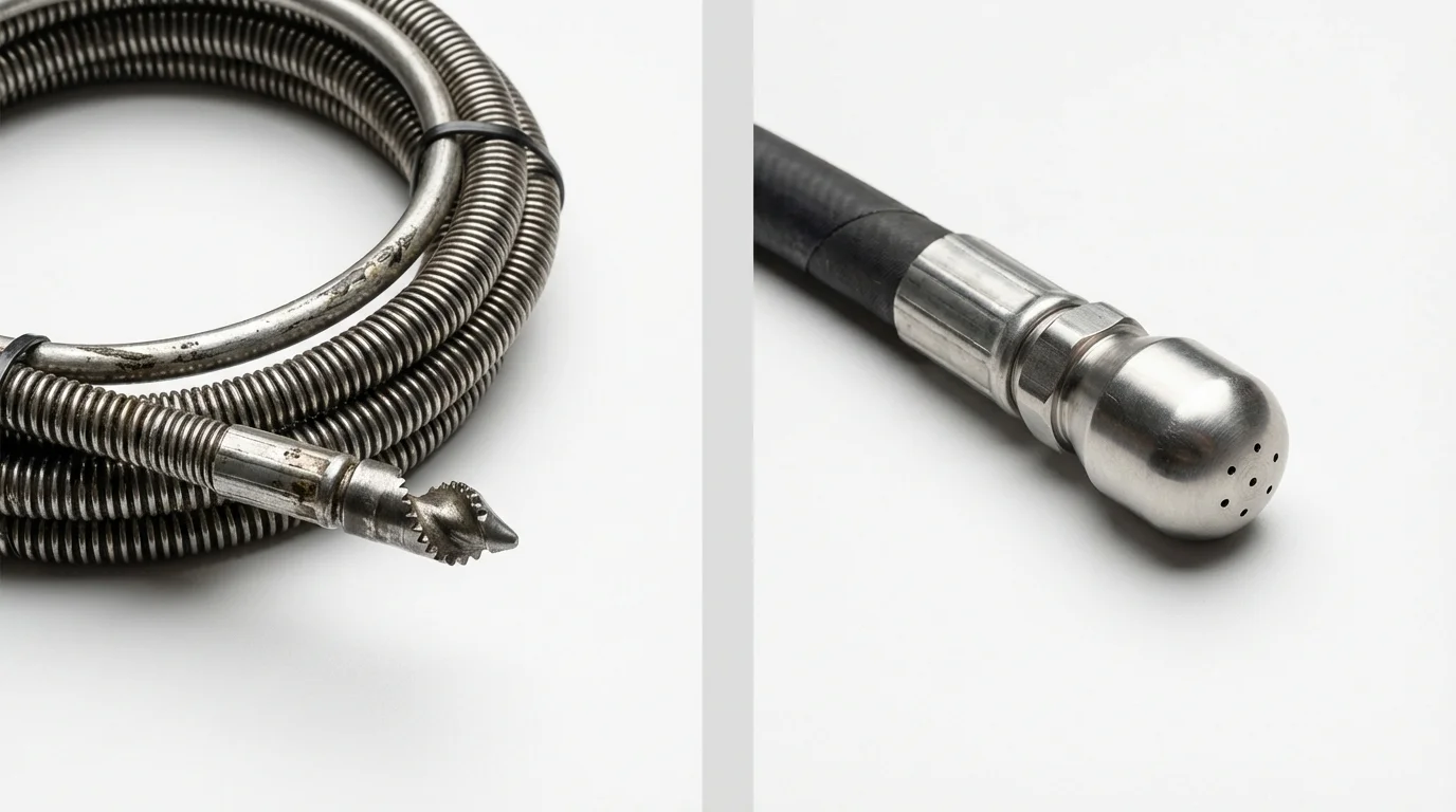 Drain snake cable and hydro jetting nozzle used for drain cleaning in Greenbrier, TN