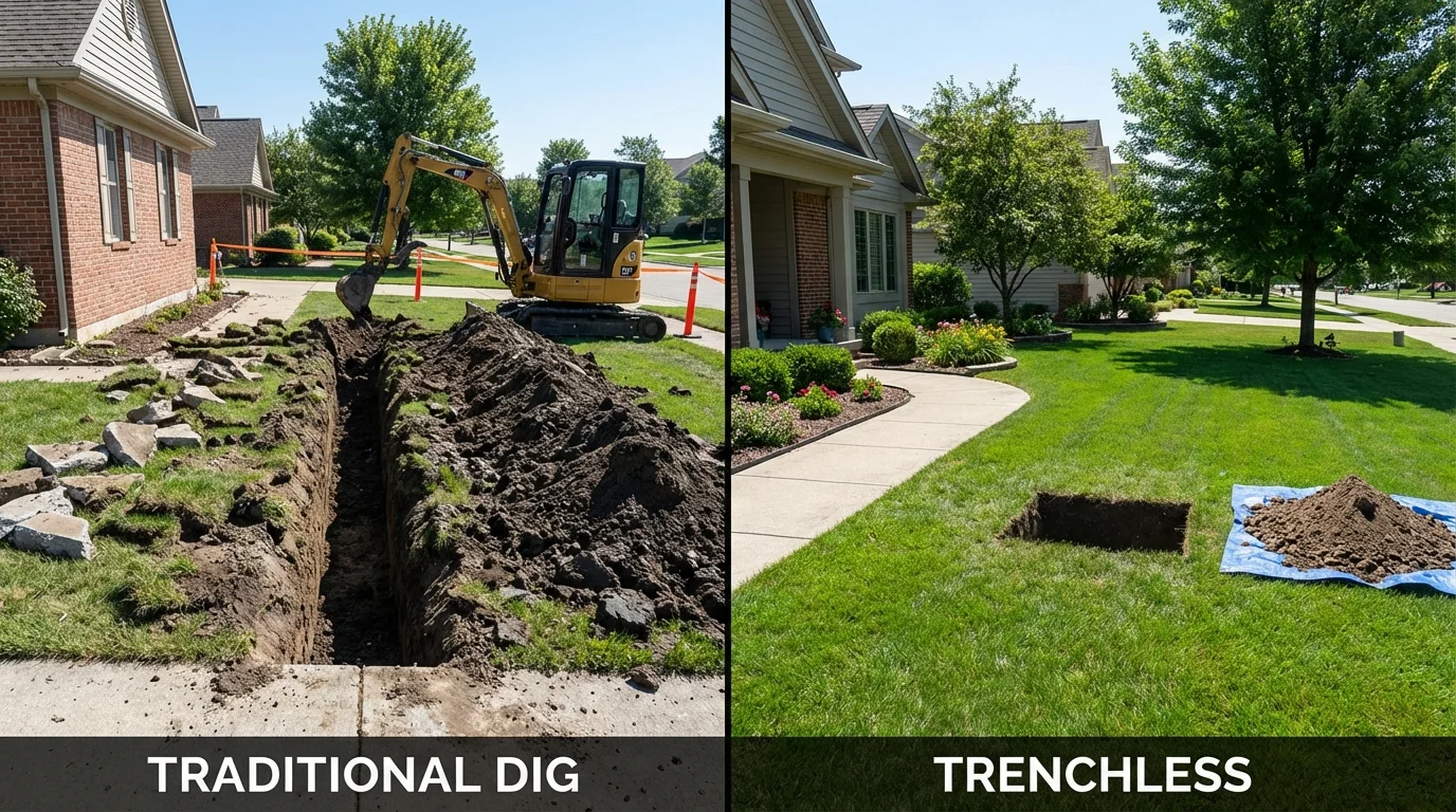 Trenchless sewer repair with minimal yard damage versus traditional excavation in Greenbrier, TN